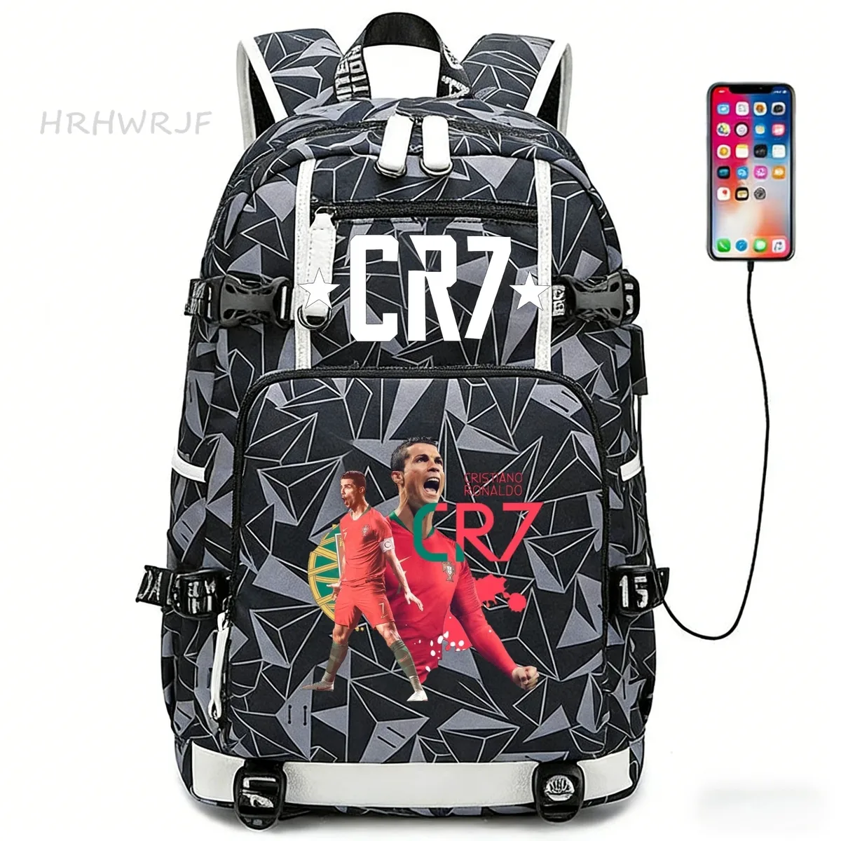 sac à dos camouflage cr7 avec port usb, sac à dos pour ordinateur portable, pour adolescents, filles et garçons, sac d'école, sac à dos étanche, sac de voyage quotidien pour étudiants, mochila
