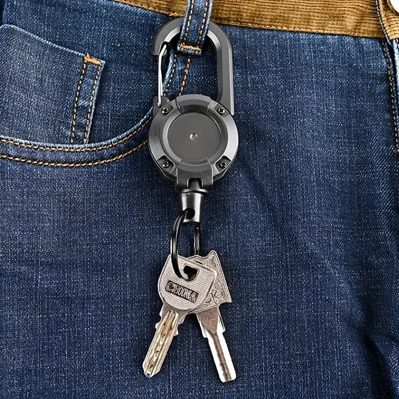 cadenas crochet métal noir porteclé rétractable tige anneau poignet ressort ceinture sac dos militaire usage voyage