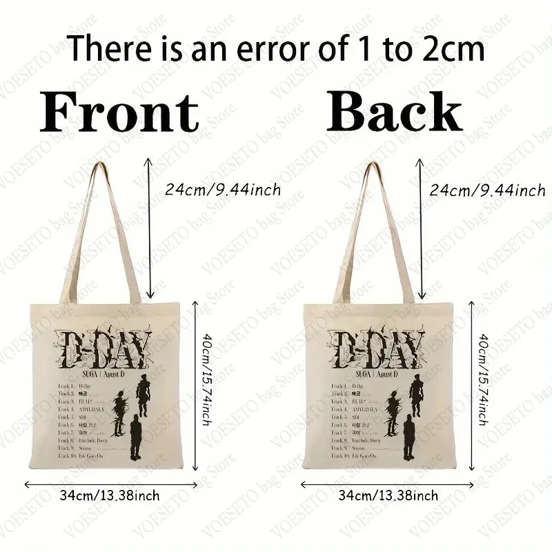 Agust D Print Tote Bag for Gérers, Album Shopping Bags, World Tour, Casual Canvas, Initiated Bagages Bags