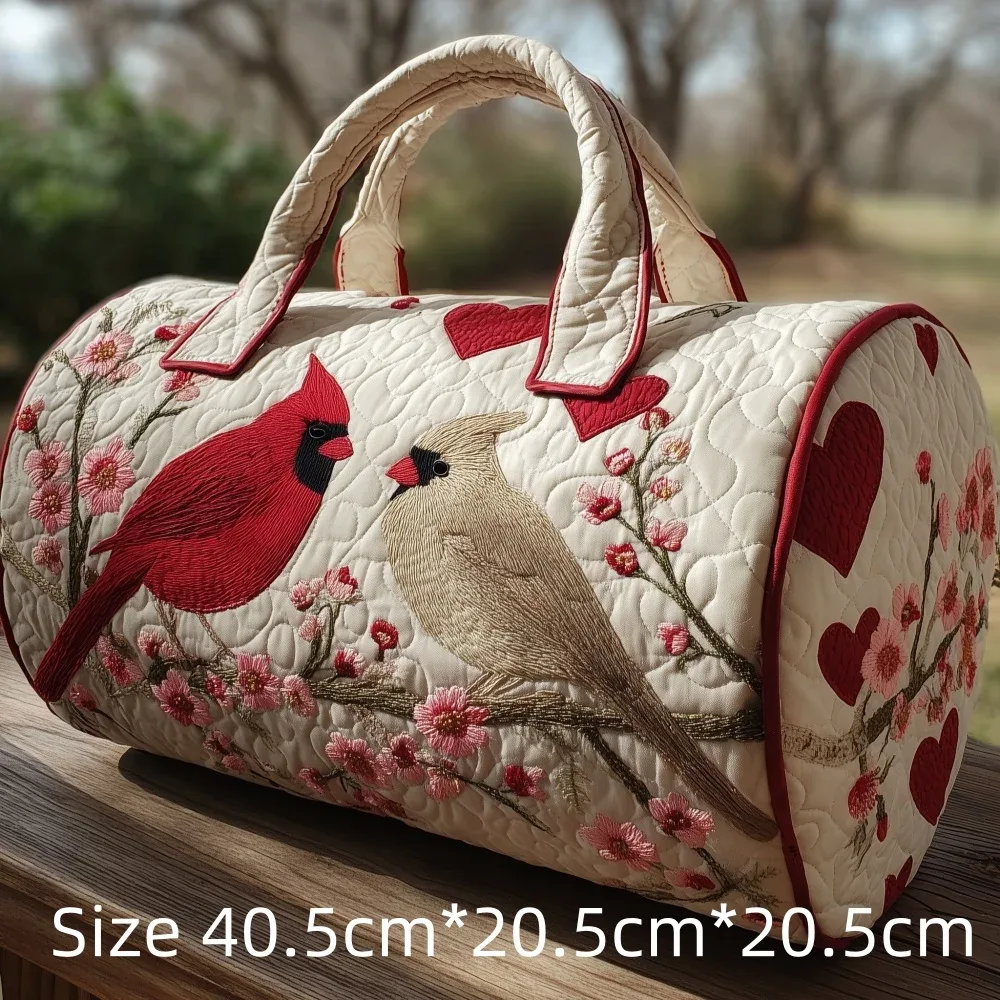 sac de voyage matelassé 3d vintage tendance, imprimé floral oiseau cardinal, sac de week-end, de sport ou de plage durable, sac fourre-tout pour femme