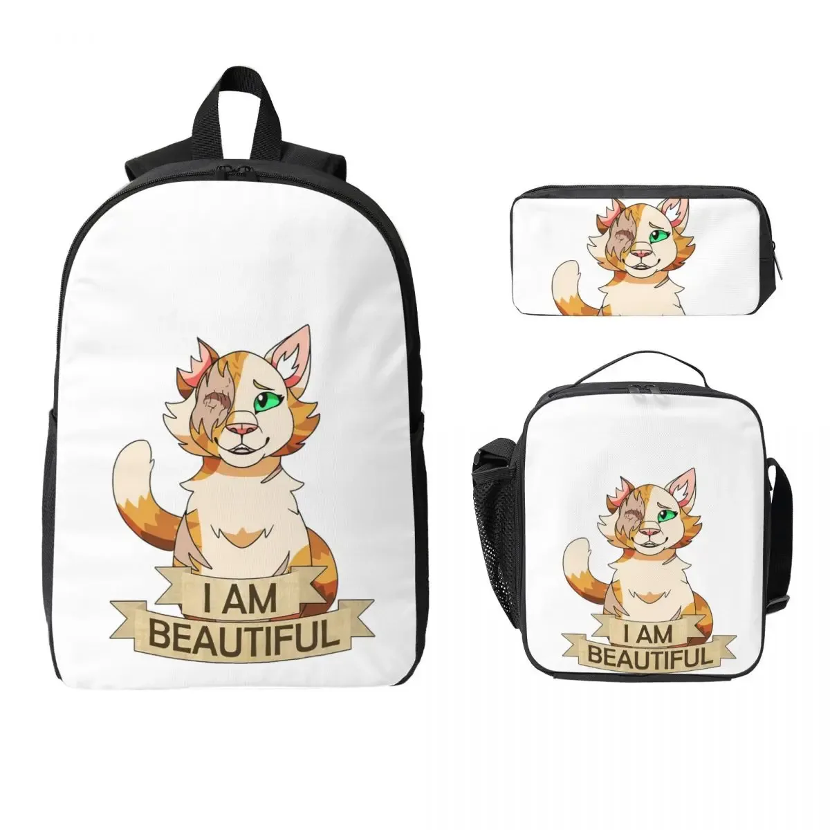 guerrier chats couleur roue sac à dos étudiant garçons filles bookbag sac d'école ordinateur portable sacs à bandoulière 3ps sac à déjeuner isolé trousse à crayons