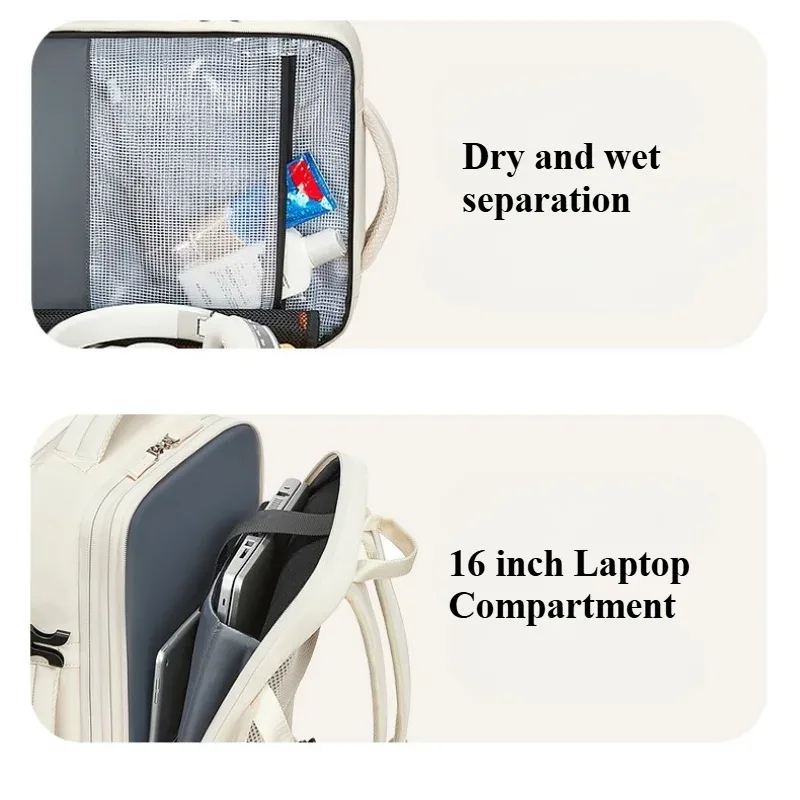 sac à dos de voyage décontracté pour femme, avec compartiment humide/sec, grande capacité, extensible, pour ordinateur portable, avec port usb