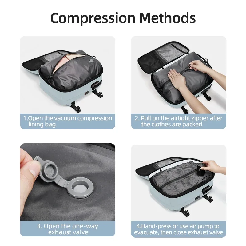 sac à dos de voyage décontracté 16 pouces, sac à dos pour ordinateur portable à compression sous vide, sac à dos scolaire avec port de charge usb, sac à dos de randonnée et d'affaires extensible