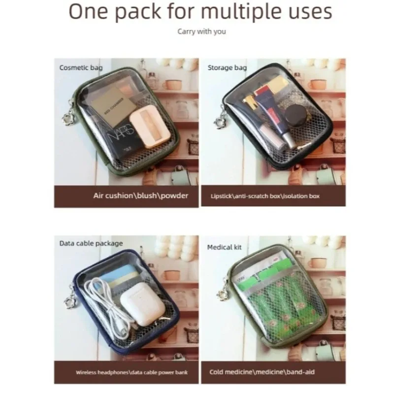 1 pièce - trousse de maquillage portable transparente avec compartiments tactiles, sac de rangement de voyage pour écouteurs bluetooth et chargeurs, sac de rangement pour portefeuille et trousse de toilette