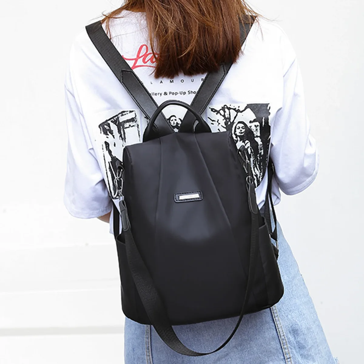 sac à dos décontracté de grande capacité pour femme, sac d'école pour femme, sac de voyage tout match pour femme, document solide simple, mode, initié, noir, ingent