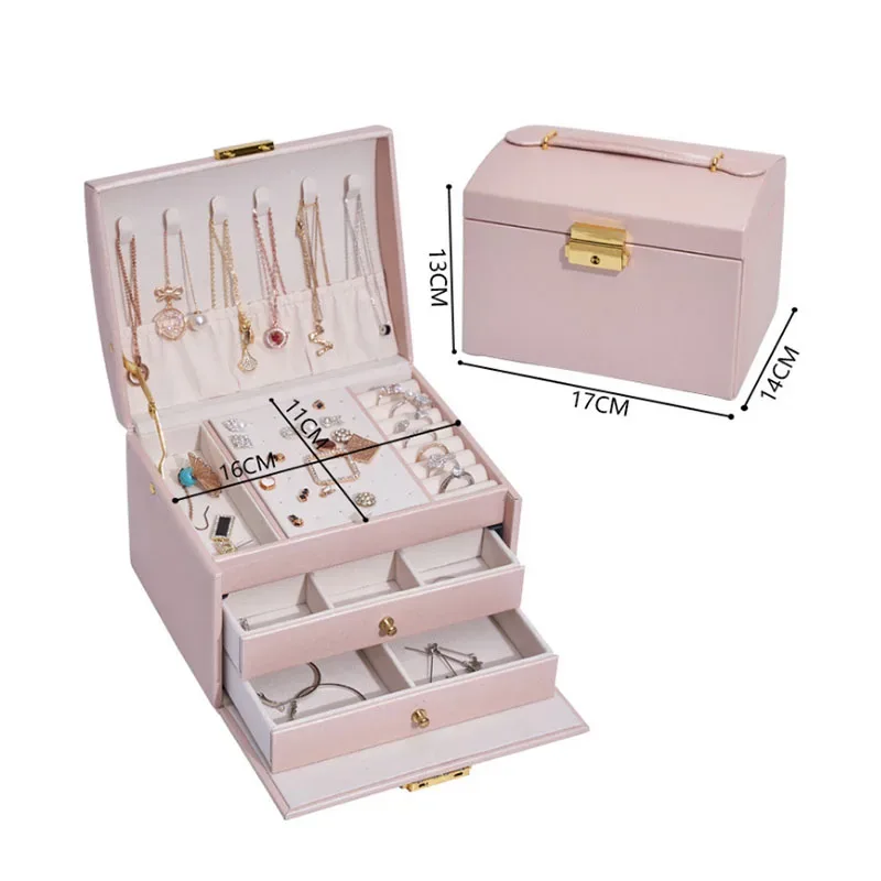 organisateur voyage bijoux pu rose vert marine compartiment tiroirs poignées elégantes stockage cosmétiques femmes travail vacances