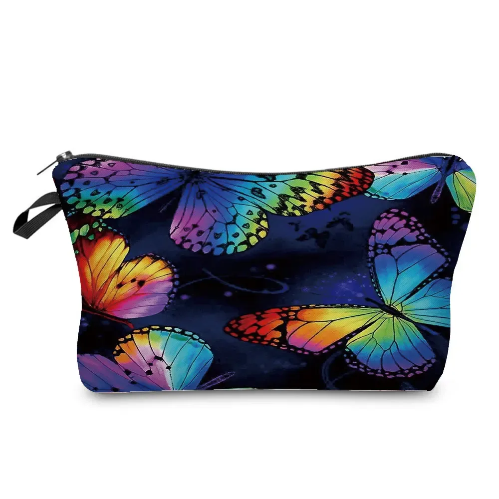 sac à cosmétiques imprimé papillon pour femmes, trousse à crayons d'école pratique avec animaux, mini sac de rangement de voyage, sacs de maquillage pour dames