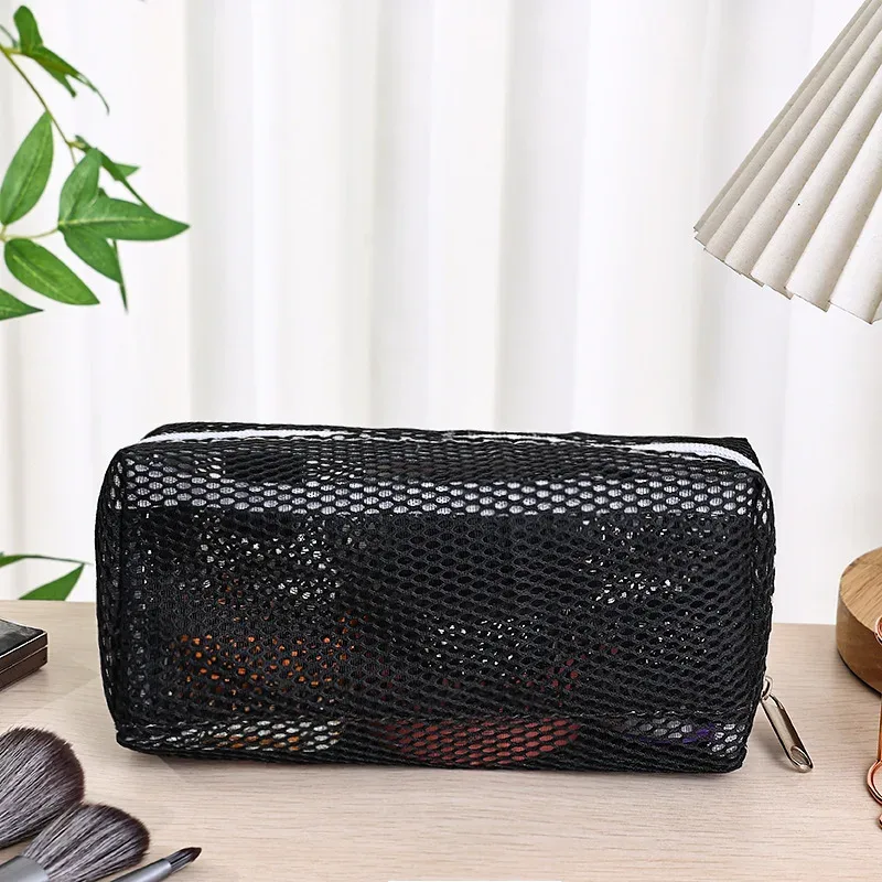 sac à cosmétiques de voyage en maille noire, 1 pièce, sac de maquillage à fermeture éclair pour femmes, trousse de toilette de lavage, organisateur de maquillage, pochette de rangement portable