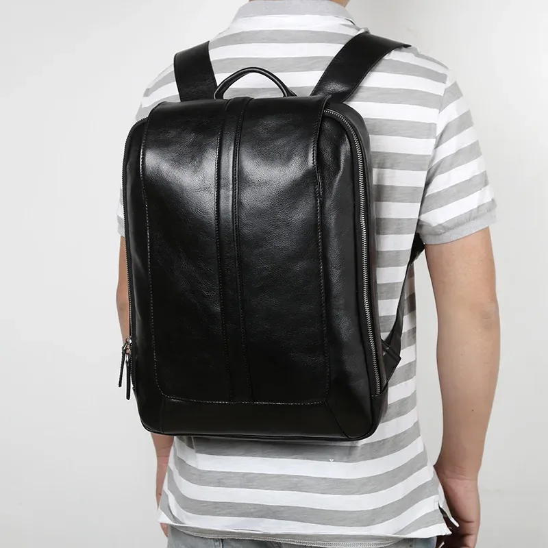 nzpj-sac à dos en cuir de vachette naturel pour homme, sac d'ordinateur décontracté, sac d'école rétro haute capacité, sac chimmen pour ordinateur portable 15.6"