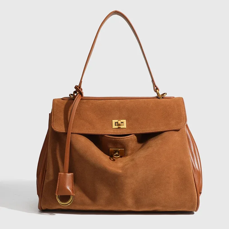 sac à bandoulière en cuir microfibre grande capacité pour femme, sac fourre-tout tendance pour les trajets quotidiens, sac de voyage, mallette d'affaires, couleur café