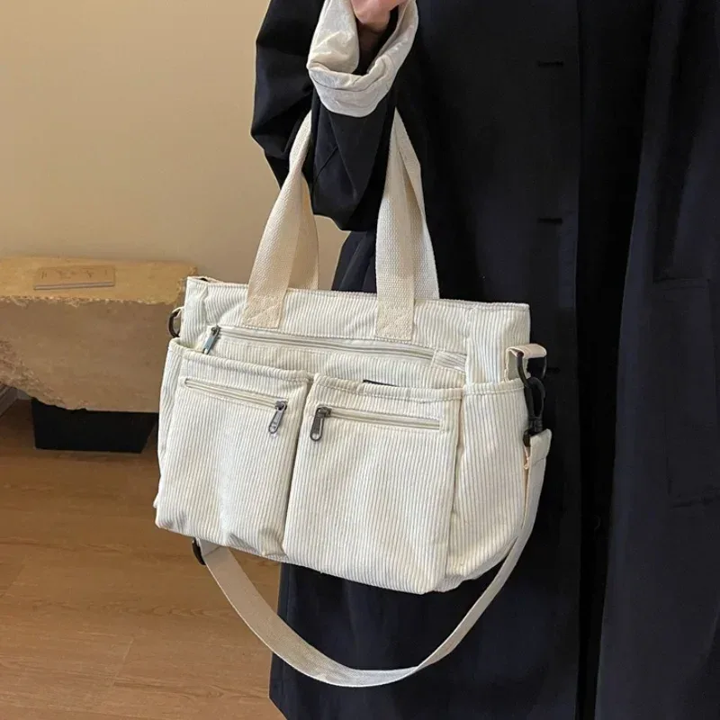 sacs messagers décontractés en velours côtelé, grande capacité, sac à bandoulière portable pour maman, fourre-tout de camping multicouches