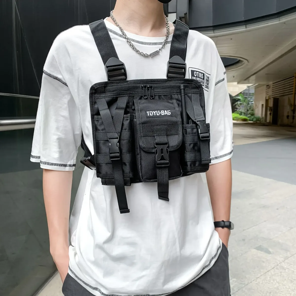 gilet cargo tactique combiné fonctionnel, sac de poitrine pour hommes et femmes, techwear de plein air, sac à dos tactique réglable, streetwear