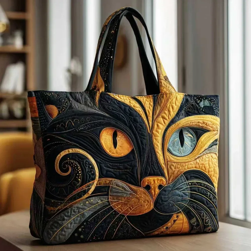 sac fourre-tout matelassé à motifs de chats pour femmes, sac à bandoulière en toile légère vintage, sac de voyage en coton de grande capacité pour femme et fille