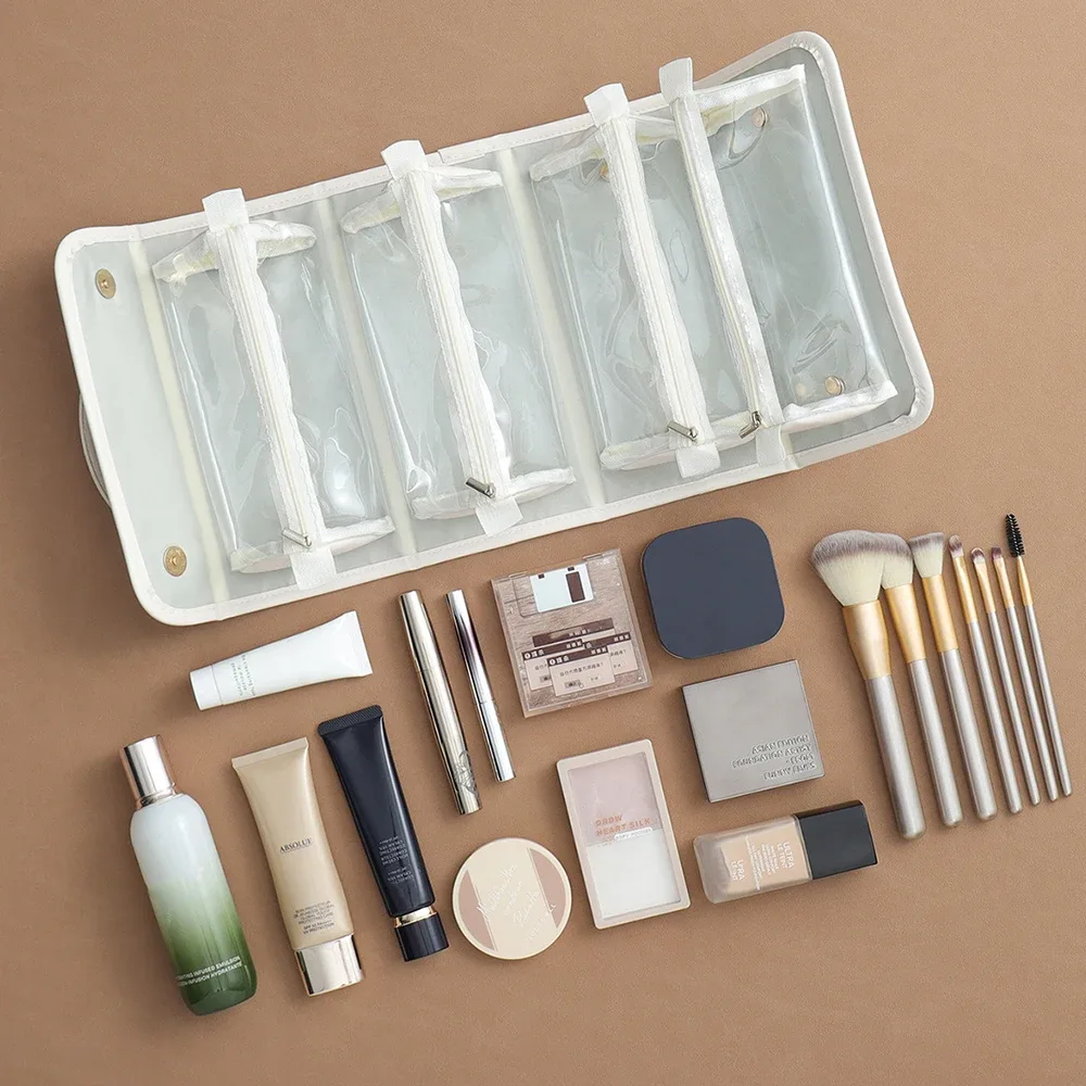 sacs à maquillage 4 en 1, sac cosmétique détachable, grande capacité, pliable, portable, sac de rangement pour cosmétiques de voyage, trousse de toilette