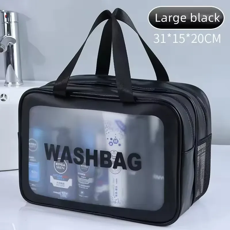 sac de maquillage double transparent en pu avec séparation sec-humide, sac de rangement cosmétique portable pour les voyages, le fitness et la natation