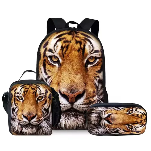 sac dos oxford université polyester tigres scènes naturelles noirs motifs couleur compartiment ordinateur portable bandoulière arquée fermeture éclair étanche voyage école