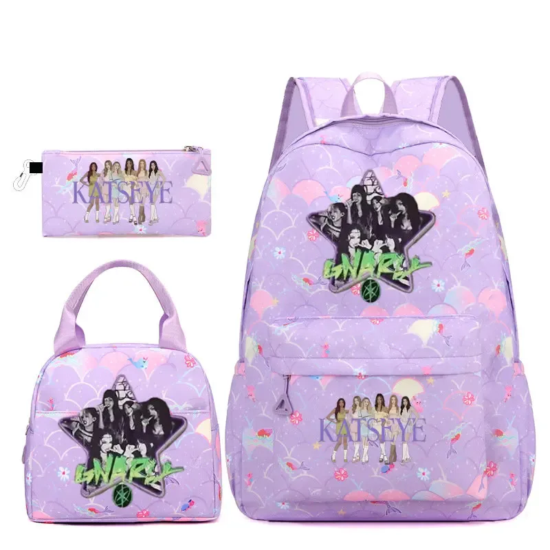 sac dos polyester motifs groupe filles poignée supérieure glissière capacité 20 35 litres unisexe couleurs rose clair violet bleu clair