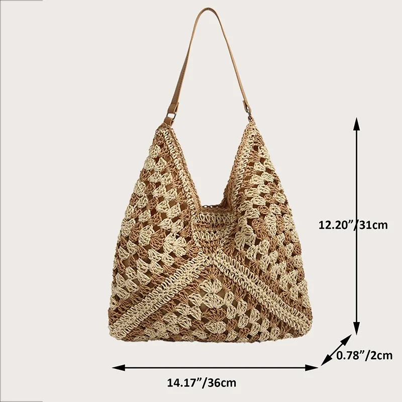 sac à bandoulière en paille tissé pour femmes populaires, sac à main de taille moyenne avec poignée pour les vacances à la plage