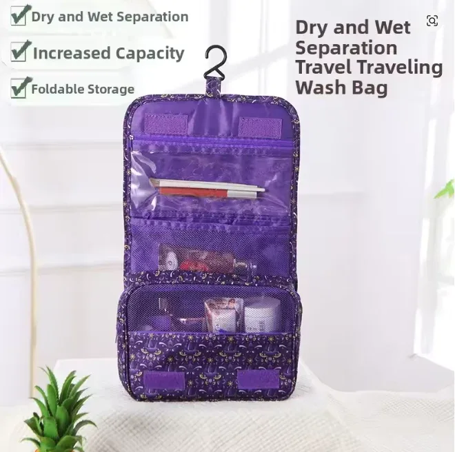 nouvelle trousse de toilette de voyage imperméable, sac cosmétique portable multifonctionnel de grande capacité, séparation sec/humide portable