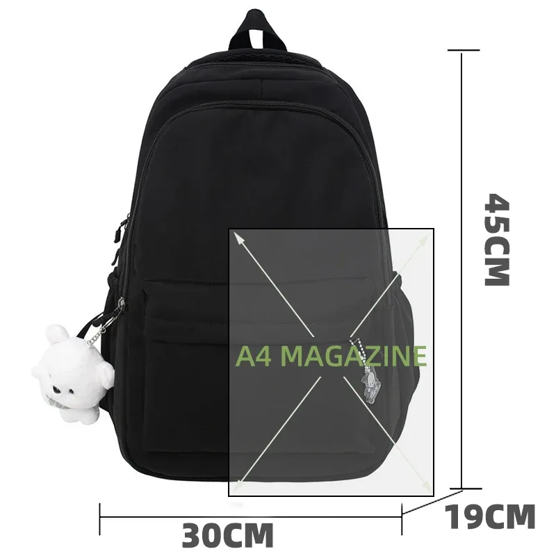 sac dos nylon noir dessin animé chats ours bandoulière arquée compartiment intérieur voyage école adolescents femmes hommes