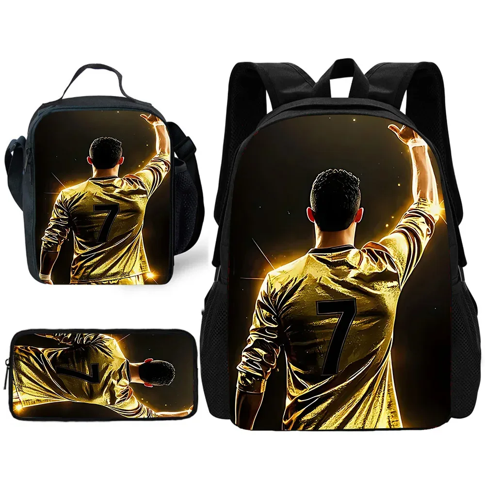 sac à dos d'école pour enfants football star avec sacs à déjeuner r-ronaldos, trousses à crayons, sacs d'école c-cr7 pour garçons et filles, meilleur cadeau
