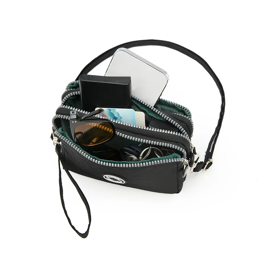 sac à bandoulière de grande capacité pour femmes, sac à bandoulière simple avec trois fermetures éclair pour téléphone et sac de rangement à changement ample
