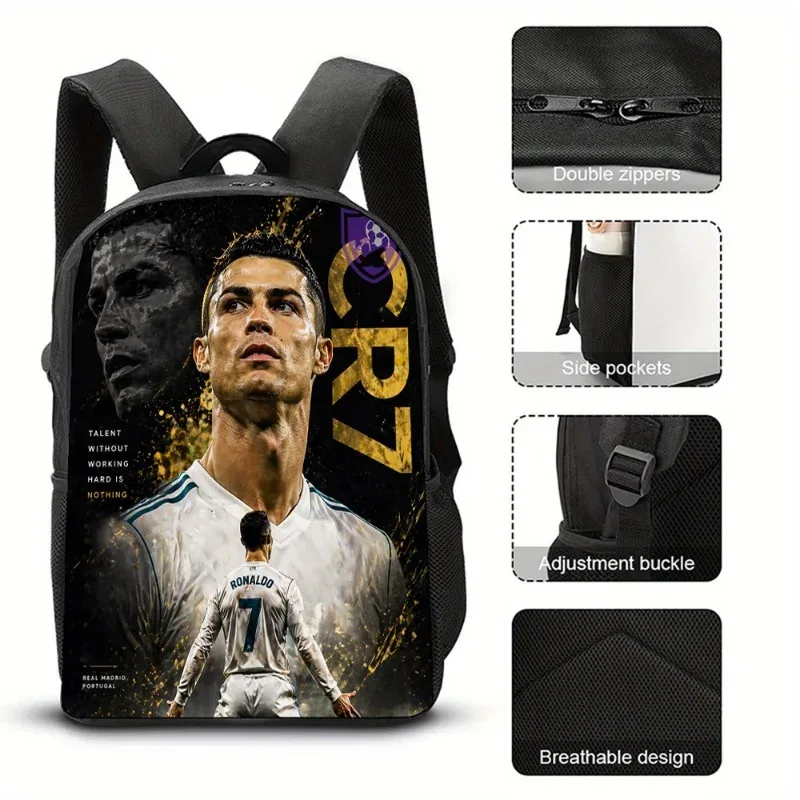sac à dos de football ronaldo pour étudiant, impression 3d cr7, sacs d'école de 16 pouces, sac à dos de sport en plein air pour garçon et homme, grand sac de voyage, cadeau