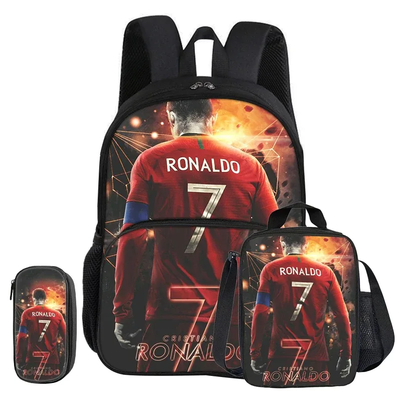 sac dos nylon noir rouge vert sport football trophées ronaldo identité visuelle unisexe voyage école université tranche intermédiaire informatique