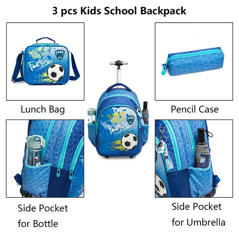sac à dos à roulettes pour enfants, sac à dos à roulettes pour garçons, sac à roulettes d'école, ensemble de sacs à bagages de voyage pour enfants