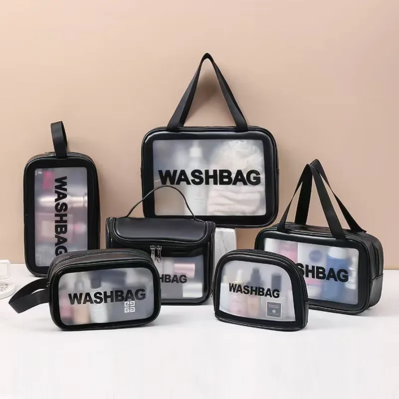 trousse toilette pvc transparent bleu blanc rose noir doré gris voyage cosmétiques maquillage grande capacité portable imperméable