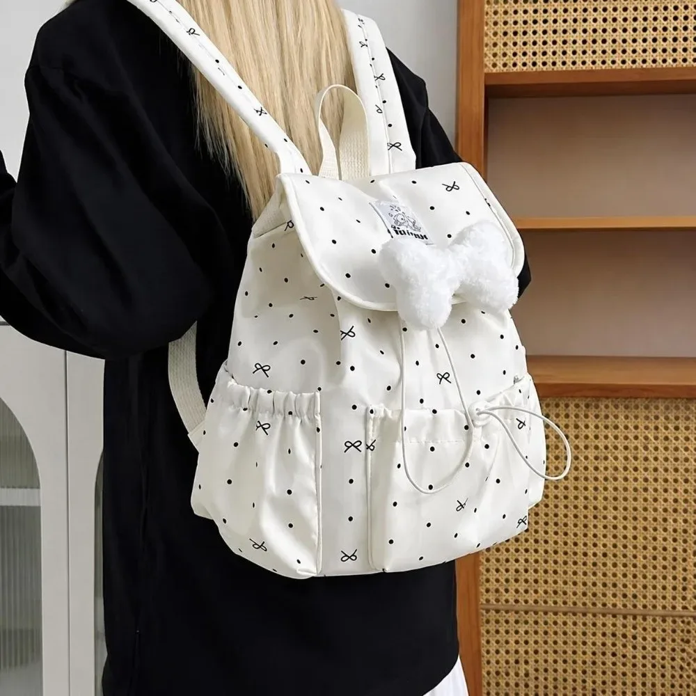 sac à dos à cordon de serrage à pois, grande capacité, avec nœud, double bandoulière, ultra léger, en nylon, pour les trajets quotidiens et les voyages