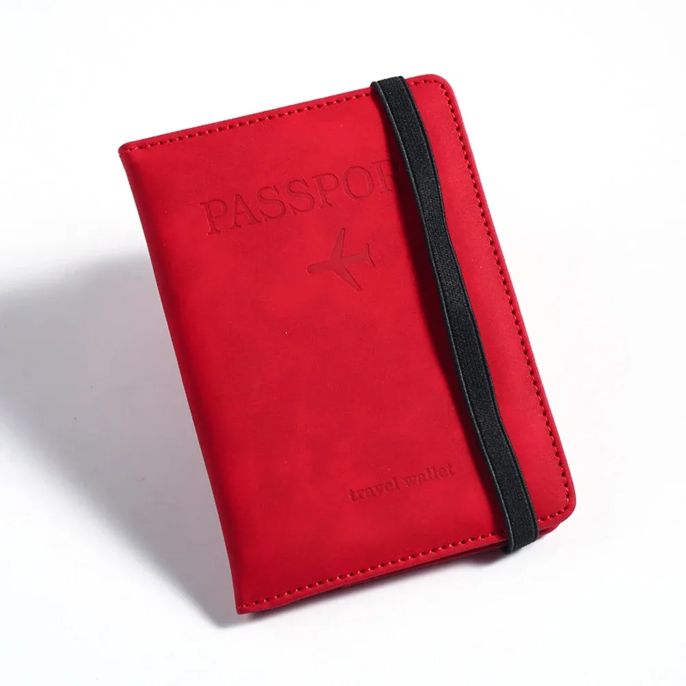 porte-passeport rfid personnalisé en pu pour homme, 2 styles d'enveloppes, motif avion imprimé, portefeuille de passeport antivol, minimaliste