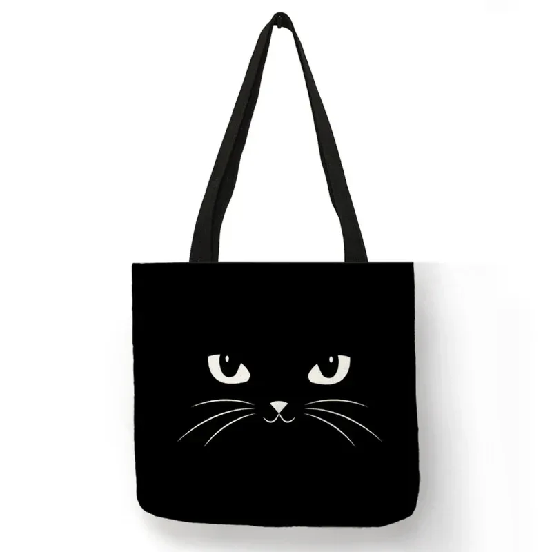 sac à bandoulière imprimé chat noir pour femmes, fourre-tout, sacs à main, peinture artistique animale, sac de shopping graphique pour boutique, supermarché, fourre-tout de plage