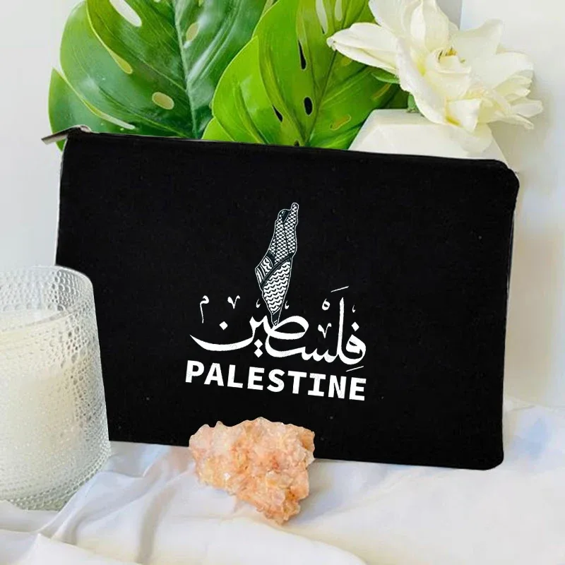 sac à cosmétiques en toile imprimé carte de pays, organisateur de voyage, pochette de rangement d'articles divers, trousse à crayons de bureau, portefeuille à fermeture éclair, cadeau palestine