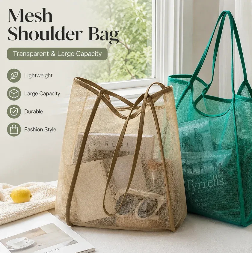 sac à bandoulière en maille transparente, léger, durable, résistant au sable, approuvé pour les stades, idéal pour la plage, les concerts, les voyages et les vacances pour femmes