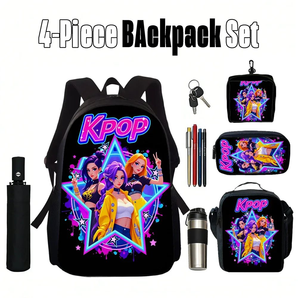 sac dos polyester noir motif kpop personnages lumière accessoires voyage polyvalent unisexe durabilité escapade week end