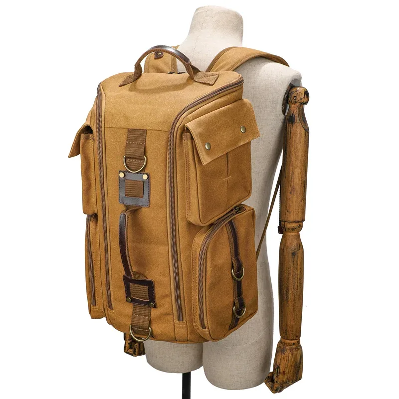 sac à dos en cuir vintage pour homme et femme, sac à dos en toile cirée, sac à dos de voyage à main, ordinateur portable 16 pouces