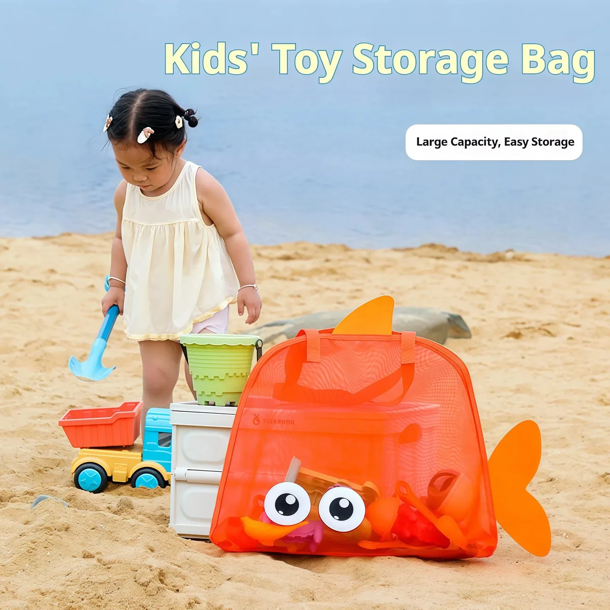 sac de plage en maille en forme de poisson pour enfants, sac de rangement léger pour jouets, sac à main portable pour enfants, organisateur d'été pour la plage et la piscine en extérieur