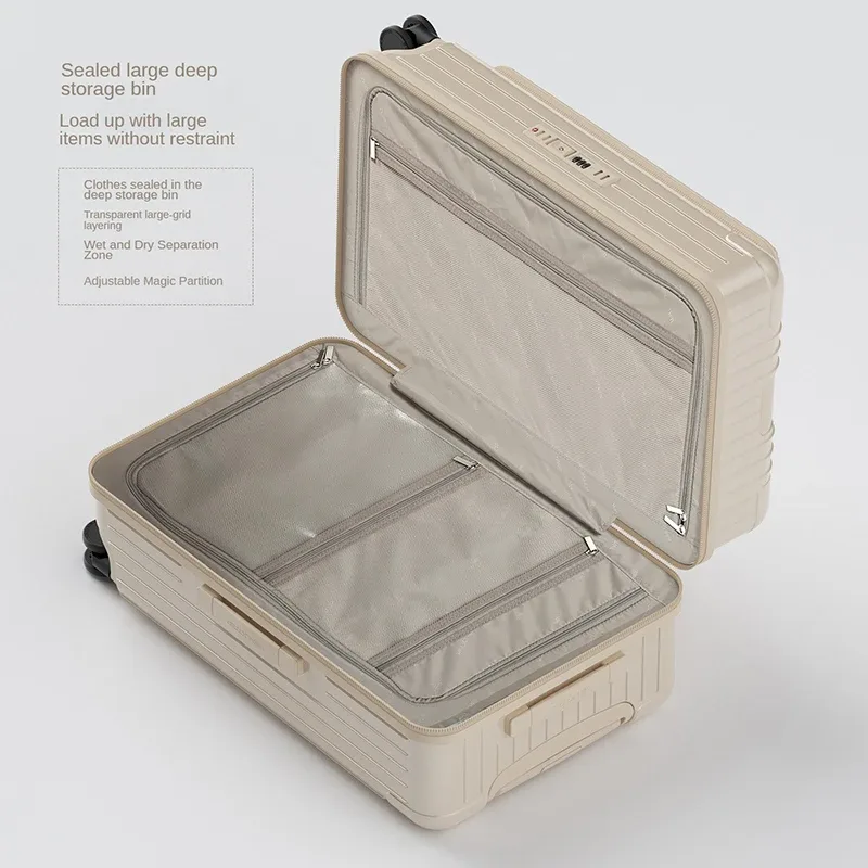 valise à ouverture frontale ko-ku avec fermeture éclair anti-explosion, valise à roulettes 20/24/26 pouces, grande capacité, valise de voyage, sac de cabine