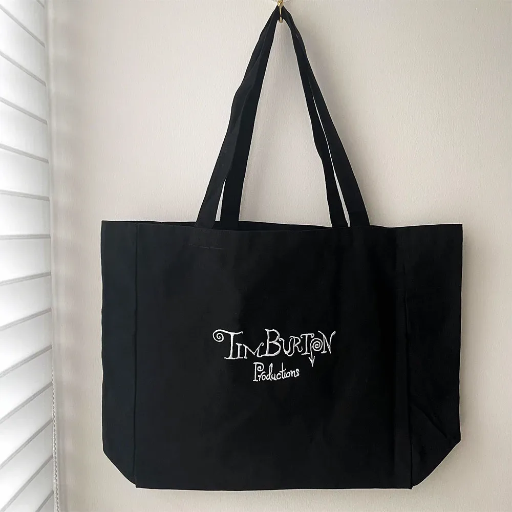 tim burton production américain rétro femmes toile sac à bandoulière lettres brodées femmes rue mode sacs à provisions réutilisables