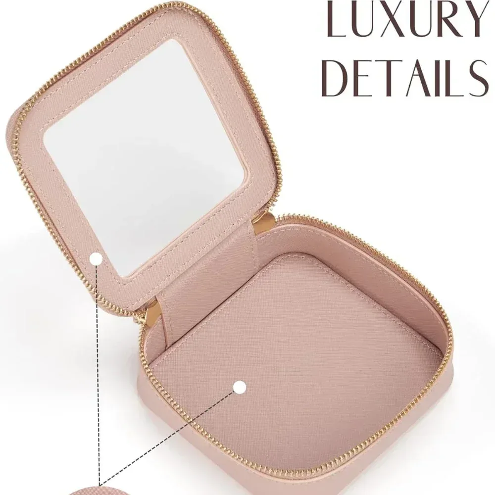 mini trousse de maquillage transparente en faux cuir pu saffiano végétalien, jolie petite fenêtre visible, rangement de rouges à lèvres, étui à cosmétiques pour pochette à main