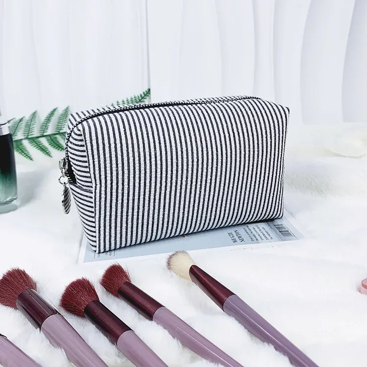 sacs à cosmétiques à volants pour femmes, sacs de rangement à rayures rose/violet, sacs de maquillage pour dames avec fermeture éclair, sac de voyage, trousse de maquillage