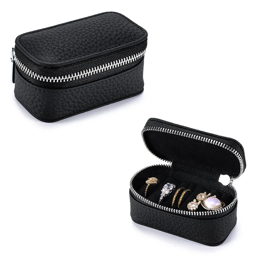 organisateur voyage cuir vachette noir gris beige marron fermeture éclair intérieur velours bijoux mini pochette cosmétique femmes soirée