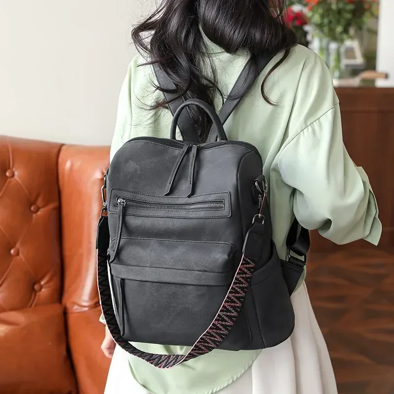 sac à main en cuir pu imperméable et antivol pour femmes, grande capacité, rétro, voyage, collège, sac à dos pour ordinateur portable, sac à bandoulière