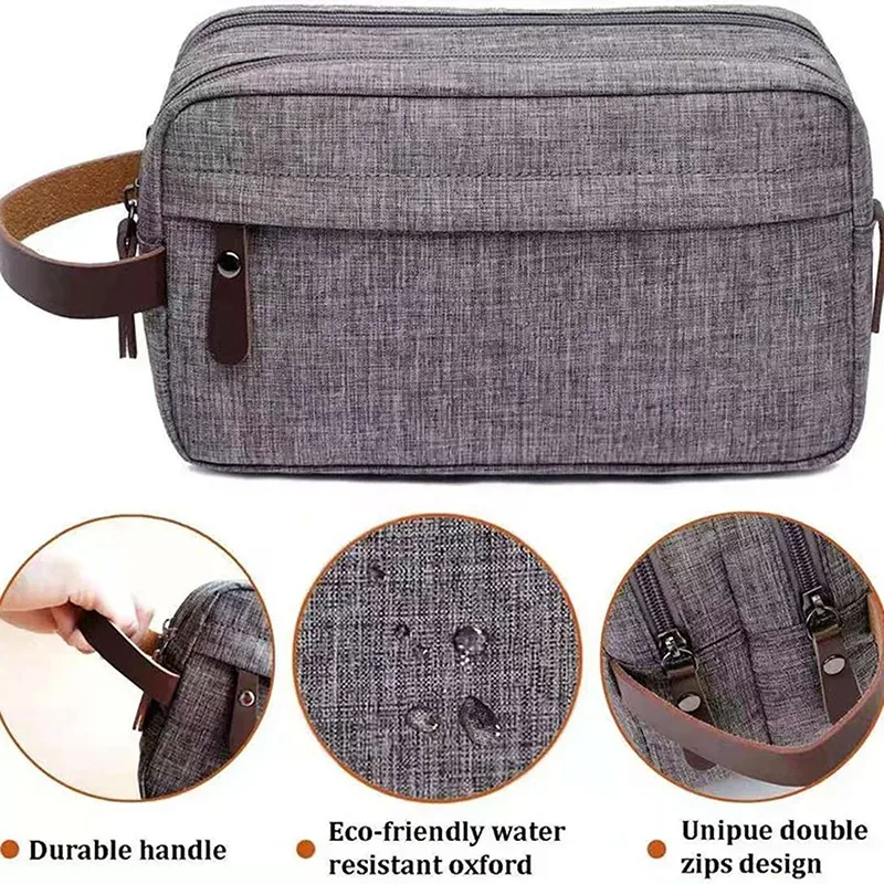 sac à cosmétiques en toile décontracté avec poignée en cuir, sac de voyage pour hommes, lavage, rasage, femmes, rangement de toilette, sac de rangement étanche