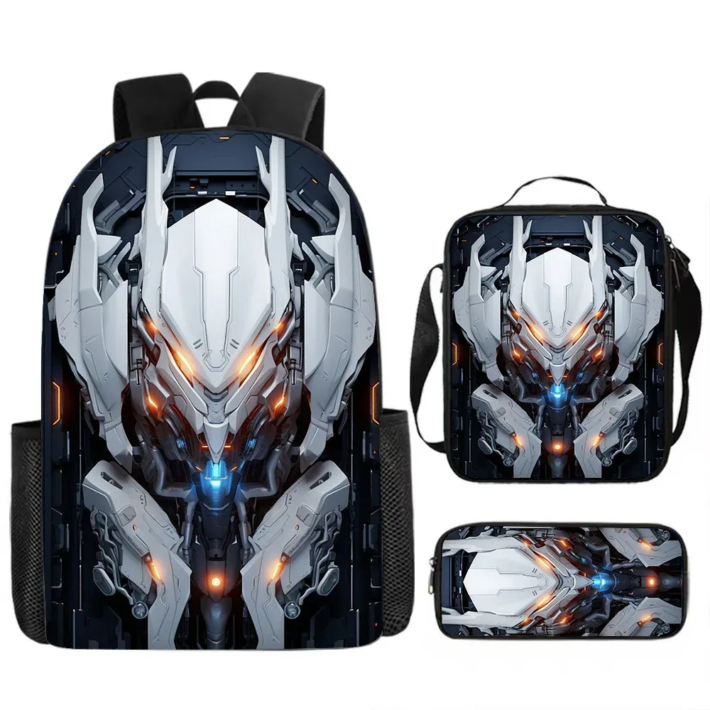 sacs d'école de luxe originaux et cool de style mécanique, imprimés en 3d, lot de 3 pièces : sac à dos pour ordinateur portable, sac à déjeuner et trousse à crayons