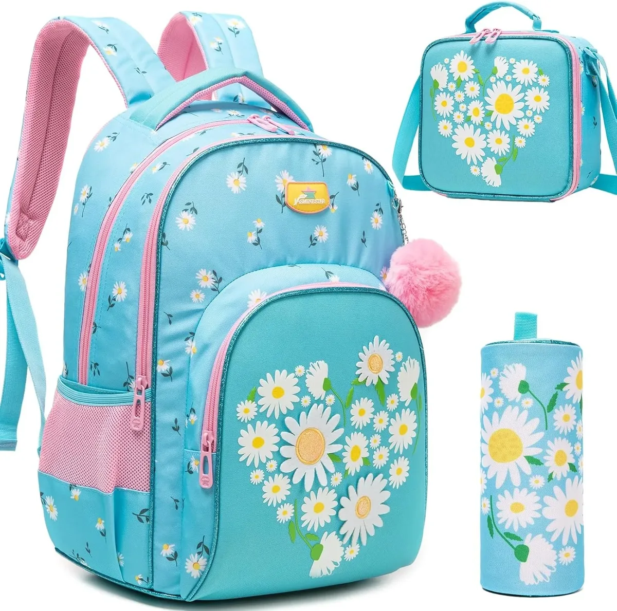3 pièces sac à dos pour enfants fleur filles bookbag ensemble avec boîte à déjeuner primaire collège sac à dos pour voyage retour à l'école approvisionnement