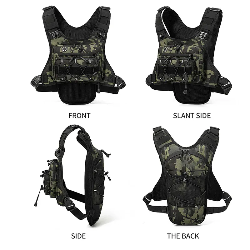 sac tactique multifonctionnel : gilet de poitrine, sac à dos, sacoche de poitrine réfléchissante pour le camping, la chasse, la course à pied, le cyclisme et les voyages, avec poche d'hydratation intégrée pour homme