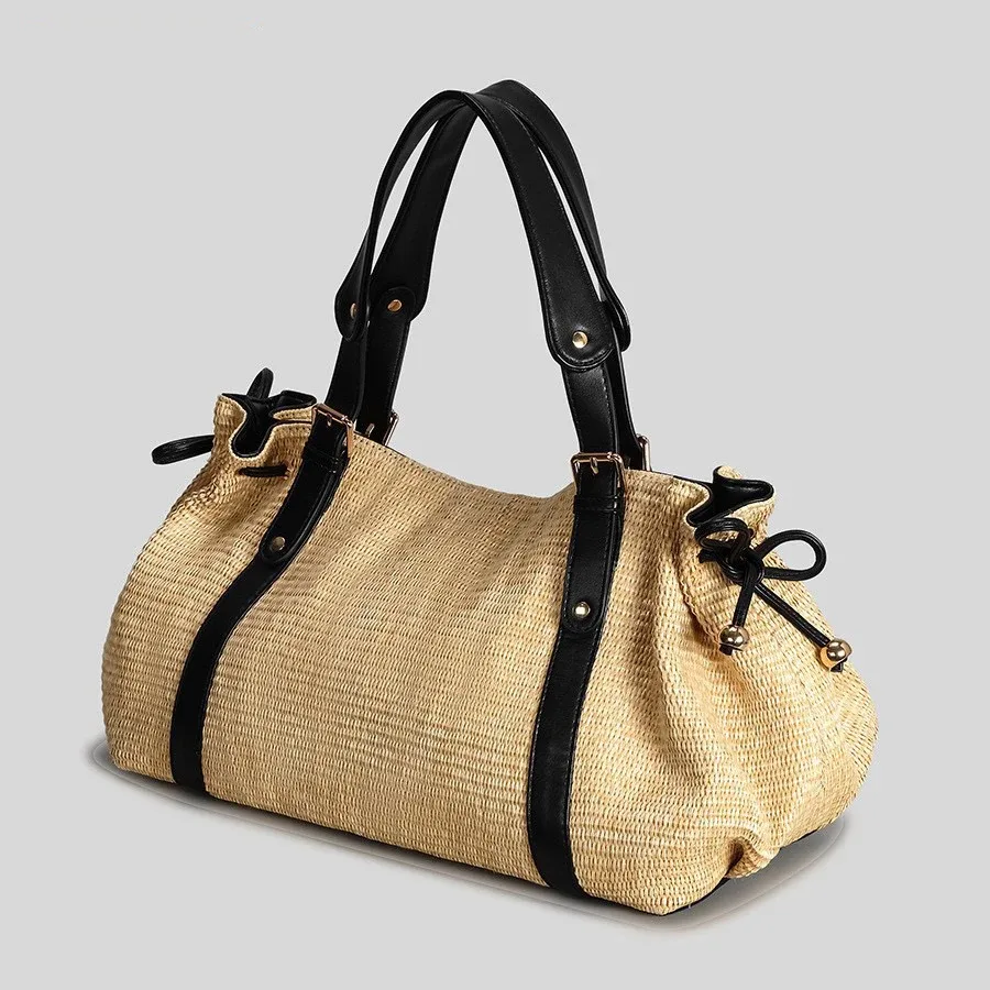 sac fourre-tout vintage en cuir souple plissé avec cordon de serrage, grand sac à bandoulière simple pour femme, sac de travail boston