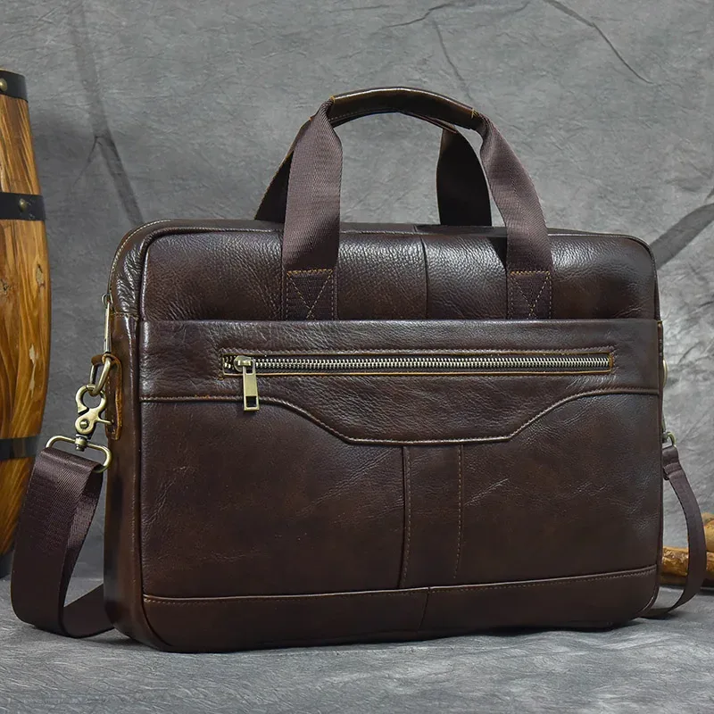 sac pour ordinateur portable en cuir véritable pour homme, sac d'affaires, étuis à bombes pour homme, fourre-tout de travail avec sangle, sac de messager pour homme, marque de luxe, 14 pouces